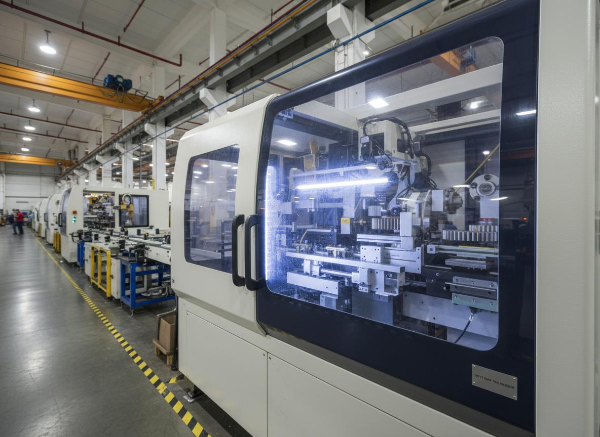 Machine industrielle protégée par un panneau transparent en polycarbonate